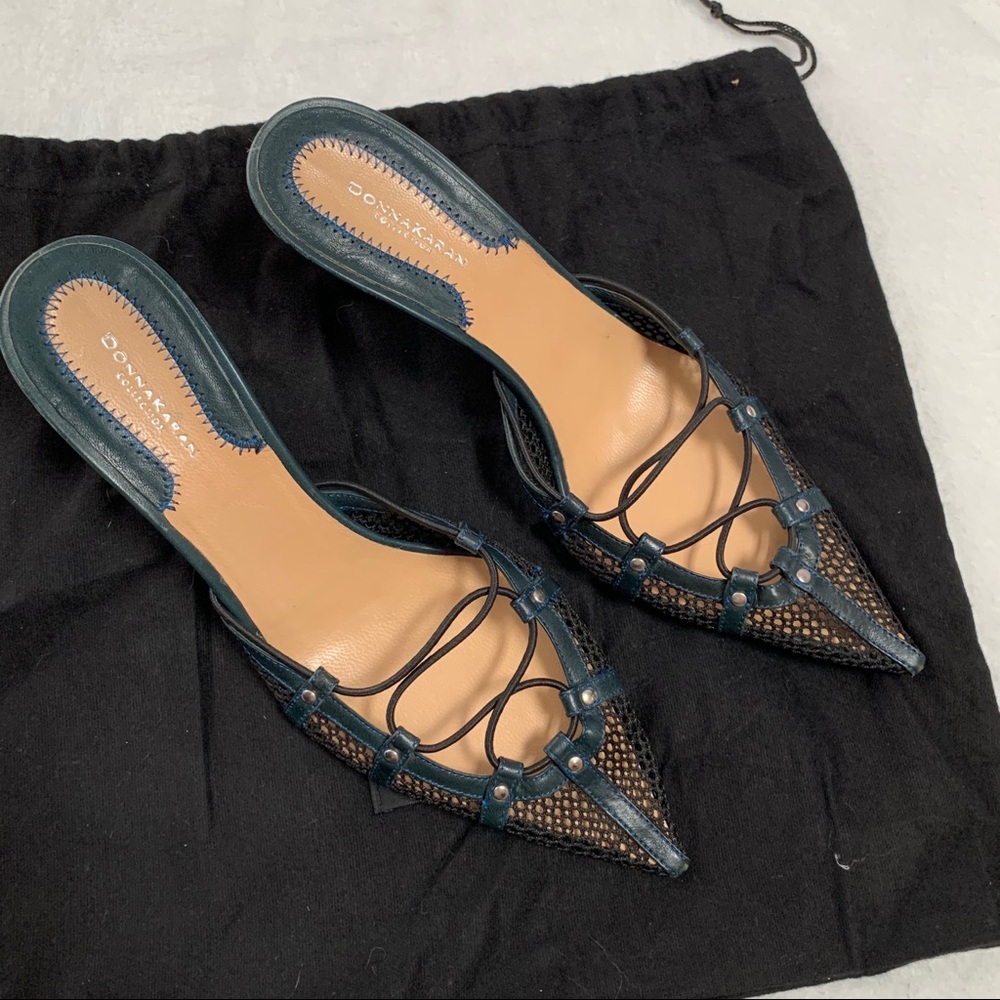 Donna Karan collection teal mules/slip on heels
